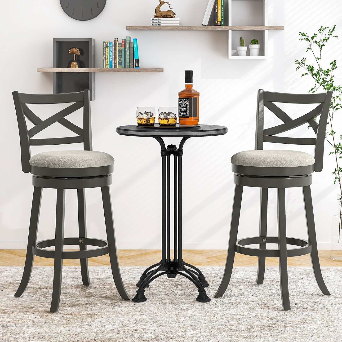 27/31 Inch Swivel Bar Stools Set of 2 with Hollow Back and Soft-padded Seat-31 inches