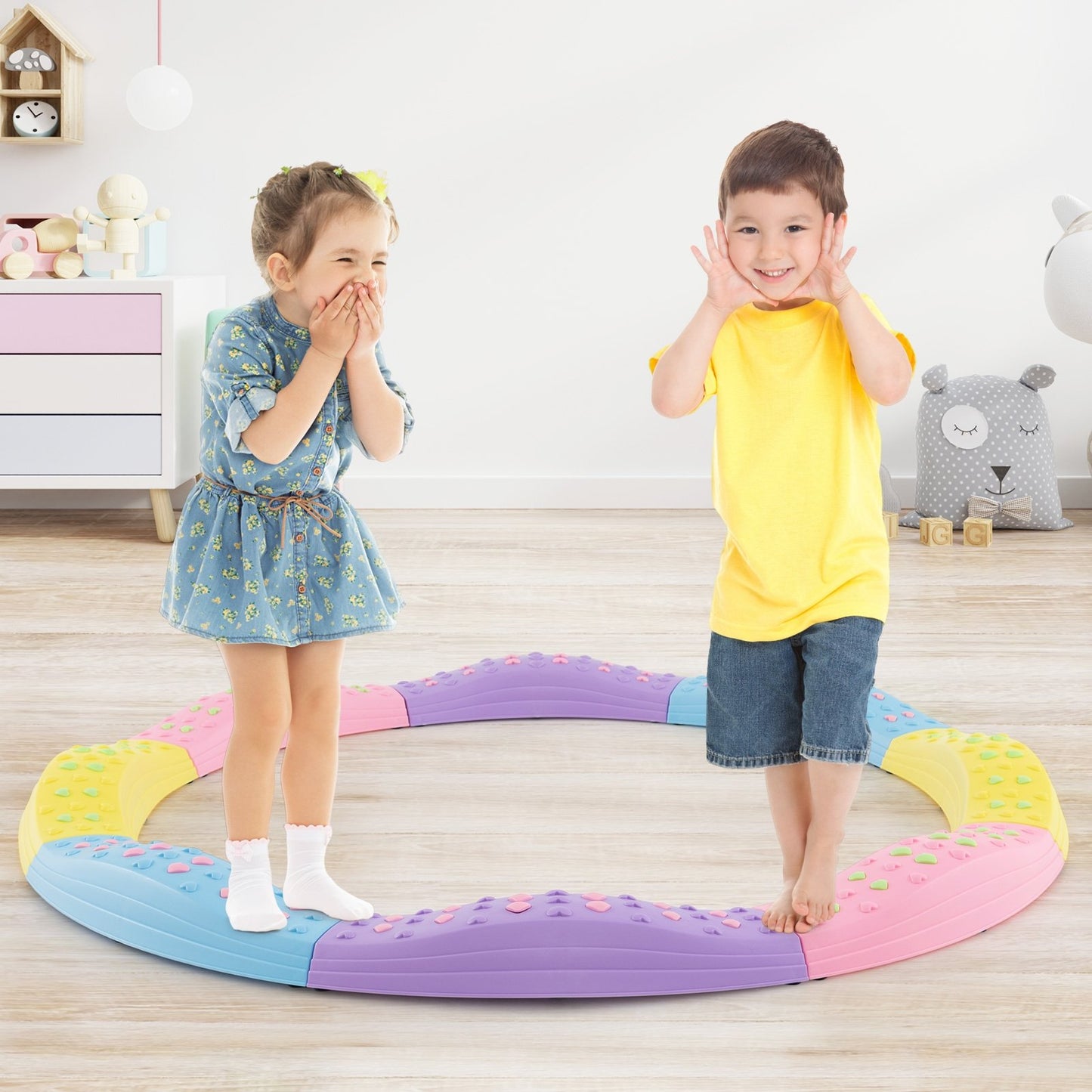 Colorful Kids Wavy Balance Beam with Textured Surface and Non-slip Foot Pads-Blue & Orange