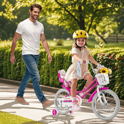 Kids Bike 14 Inch with Training Wheels and 2 Brake System for 3-5 Years Old