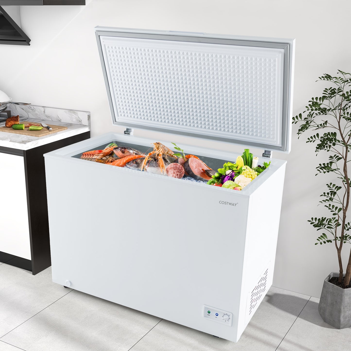 Compact Deep Freezer with 7-Level Adjustable Temperature and Removable Basket-White