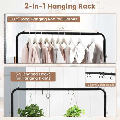 Rolling Garment Rack with Hanging Hooks and Bottom Storage Shelf