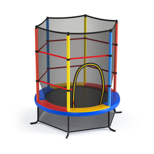 55 Inch Kids Recreational Trampoline Bouncing Jumping Mat with Enclosure Net-Yellow