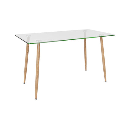 Modern Glass Rectangular Dining Table with Metal Legs-Black