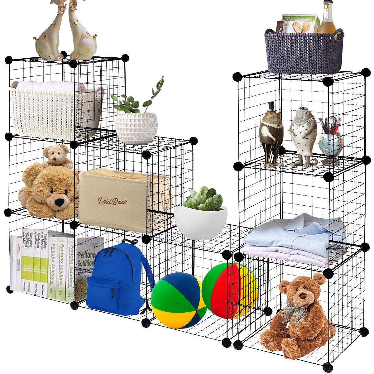 42" x 14" x 56" DIY 12-Cube Metal Grid Wire Storage Cubes