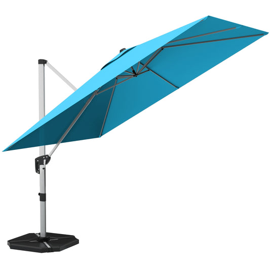 10 ft 360 Degree Tilt Aluminum Square Patio Offset Cantilever Umbrella without Weight Base-Blue