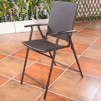 Set of 4 Folding Rattan Bar Chairs with Footrests and Armrests for Outdoors and Indoors - Direct by Wilsons Home Store