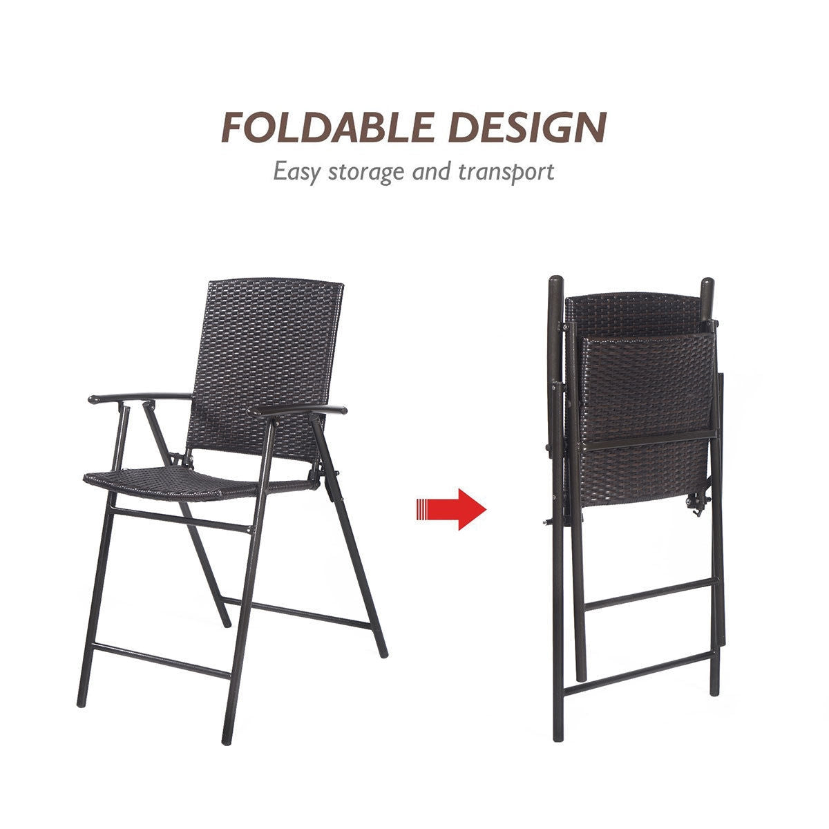 Set of 4 Folding Rattan Bar Chairs with Footrests and Armrests for Outdoors and Indoors - Direct by Wilsons Home Store