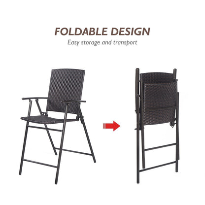 Set of 4 Folding Rattan Bar Chairs with Footrests and Armrests for Outdoors and Indoors - Direct by Wilsons Home Store