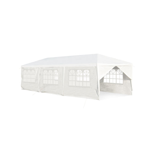 10 x 30 Feet Outdoor Canopy Tent with 6 Removable Sidewalls and 2 Doorways-White