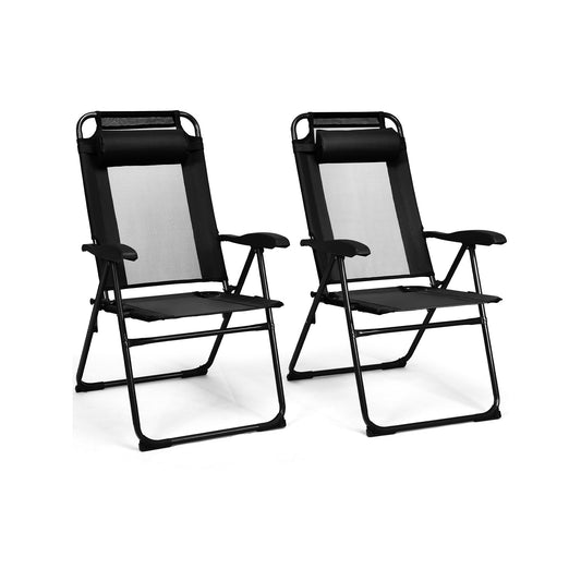 2 Pieces Patio Adjustable Folding Recliner Chairs with 7 Level Adjustable Backrest-Black
