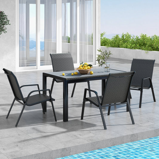 5 Piece Patio Rattan Dining Set with Heavy-Duty Metal Frame-Brown