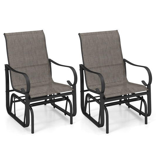 Outdoor Glider Chairs Set of 2 with High Backrest Breathable Mesh Fabric and Metal Frame-Black and Brown