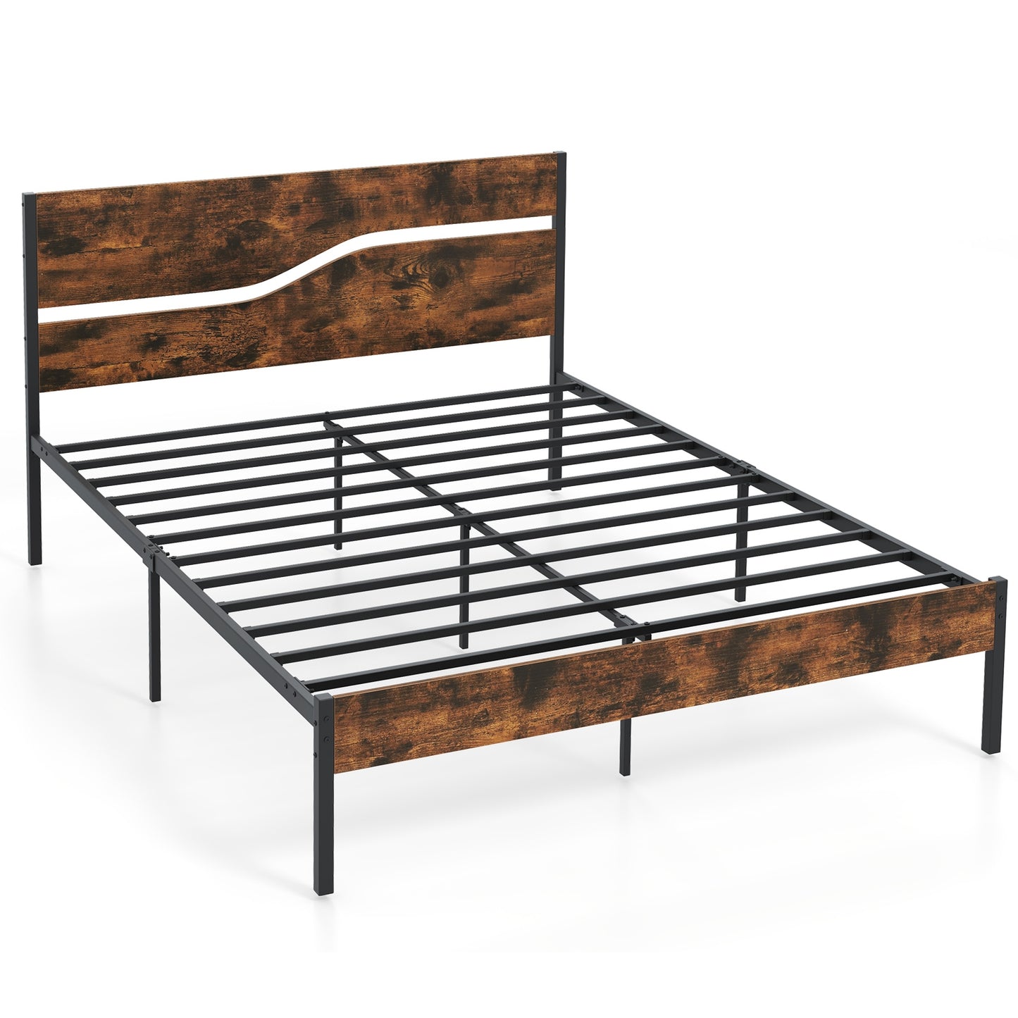 Twin/Full/Queen/King Metal Bed Frame with Wooden Headboard and Footboard-King Size