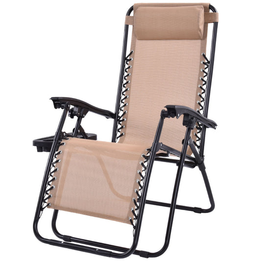 2 Pieces Folding Lounge Chair with Zero Gravity - Beige - Direct by Wilsons Home Store