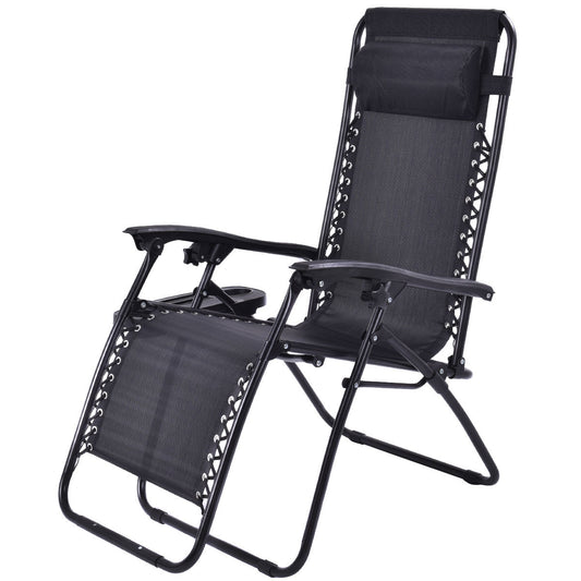 2 Pieces Folding Lounge Chair with Zero Gravity - Black - Direct by Wilsons Home Store