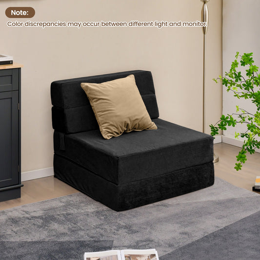 Tri-Fold Folding Chair Convertible Sleeper Bed-Black