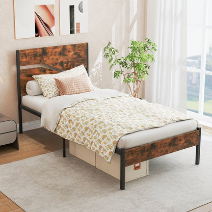 Twin/Full/Queen/King Metal Bed Frame with Wooden Headboard and Footboard-King Size