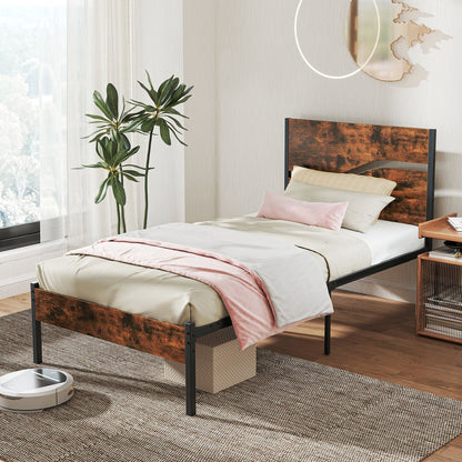 Twin/Full/Queen/King Metal Bed Frame with Wooden Headboard and Footboard-King Size