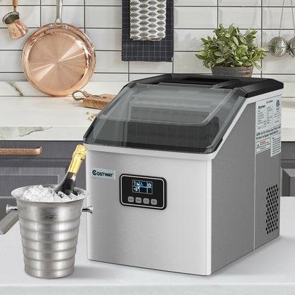 48 lbs Stainless Self-Clean Ice Maker with LCD Display Panel