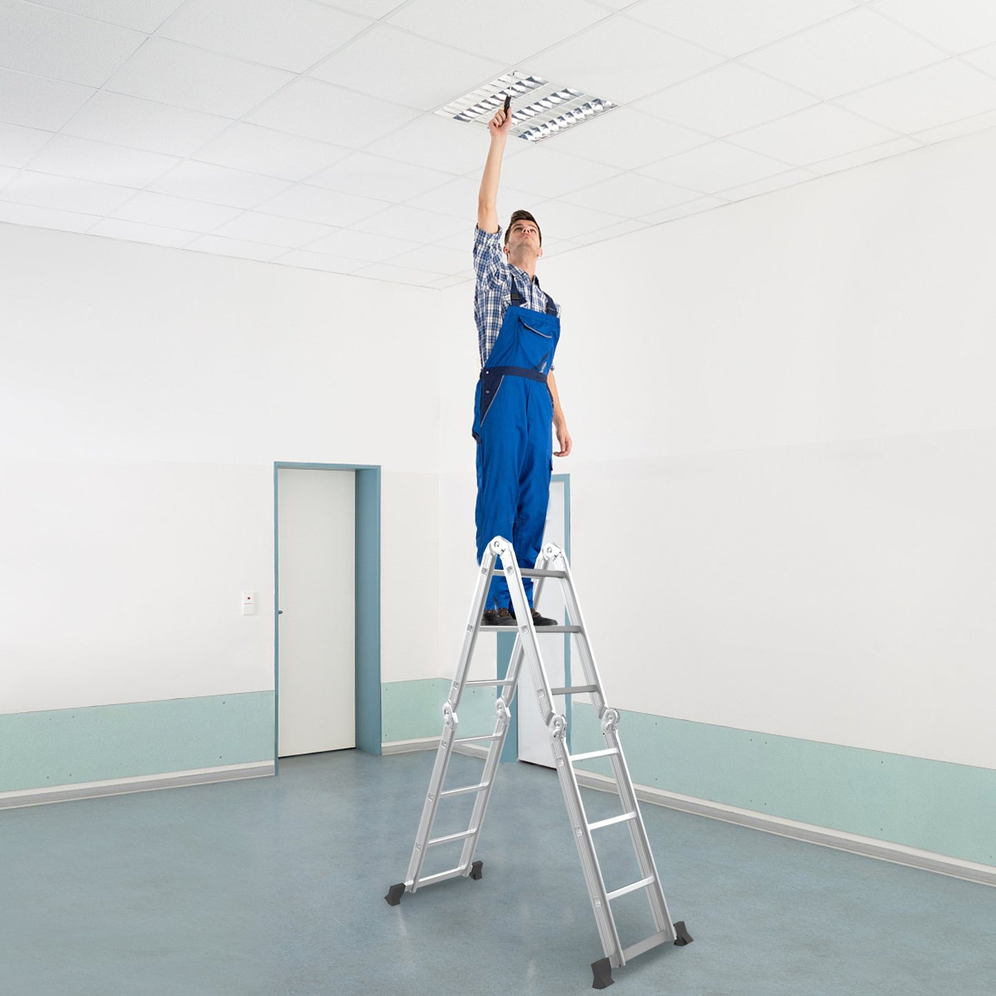 7-in-1 Folding Aluminum Step Ladder with Anti-Skid Pedal