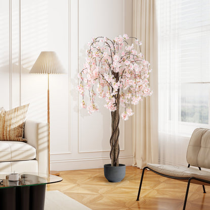 5.5 FT Tall Artificial Cherry Blossom Tree with Pink/White Flowers 1 Pack-Pink