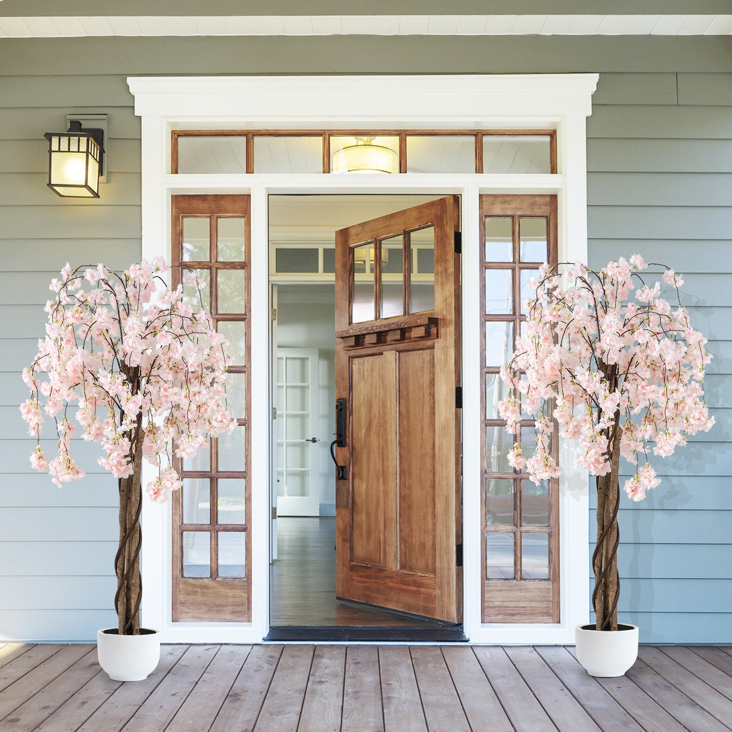 5.5 FT Tall Artificial Cherry Blossom Tree with Pink/White Flowers 2 Pack-Pink
