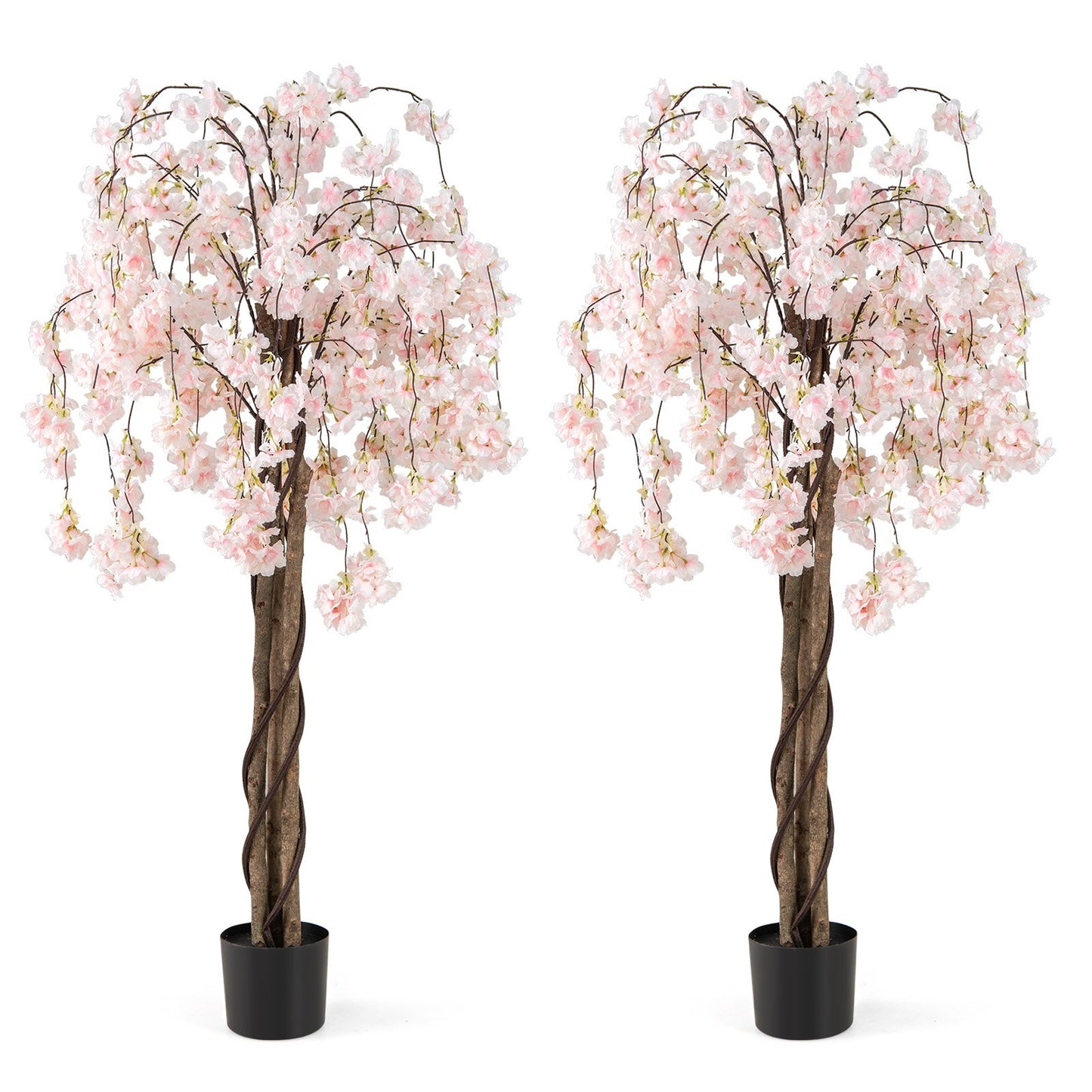 5.5 FT Tall Artificial Cherry Blossom Tree with Pink/White Flowers 2 Pack-Pink