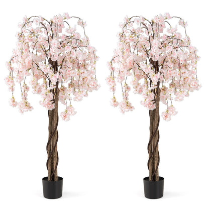 5.5 FT Tall Artificial Cherry Blossom Tree with Pink/White Flowers 2 Pack-Pink