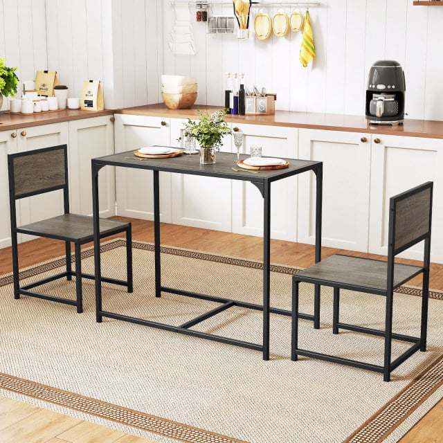 3 Pcs Dining Set Compact Table and 2 Chair with Metal Frame for for Small Space-Coffee