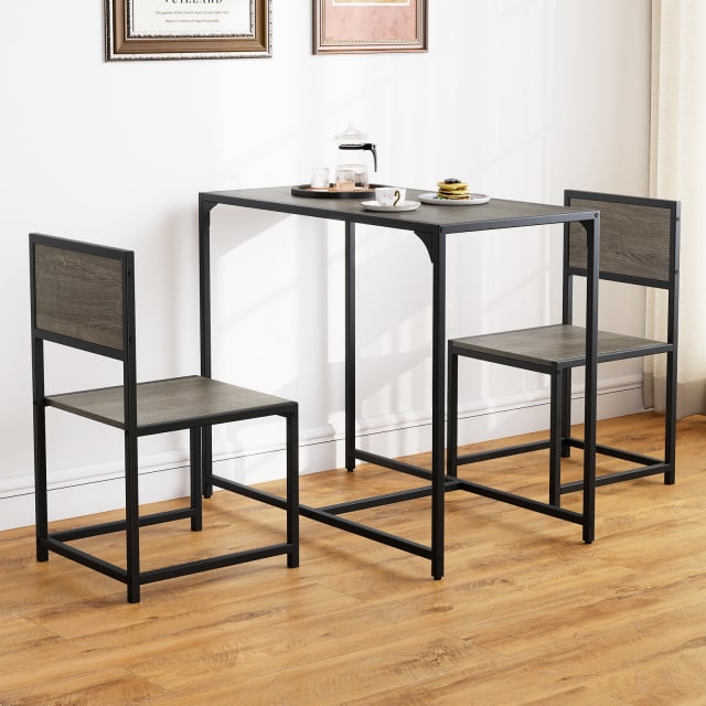 3 Pcs Dining Set Compact Table and 2 Chair with Metal Frame for for Small Space-Coffee