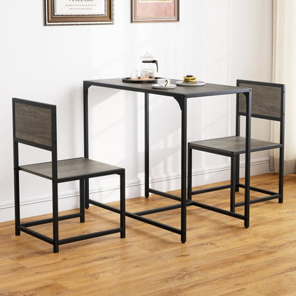 3 Pcs Dining Set Compact Table and 2 Chair with Metal Frame for for Small Space-Coffee