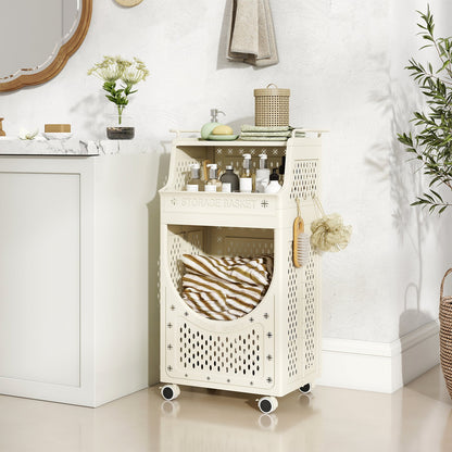 3-Tier Laundry Cart Folding Hamper with Lockable Wheels