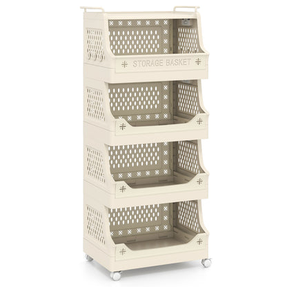 5-Tier Rolling Laundry Basket with Wheels Plastic Storage Cart with Side Hooks