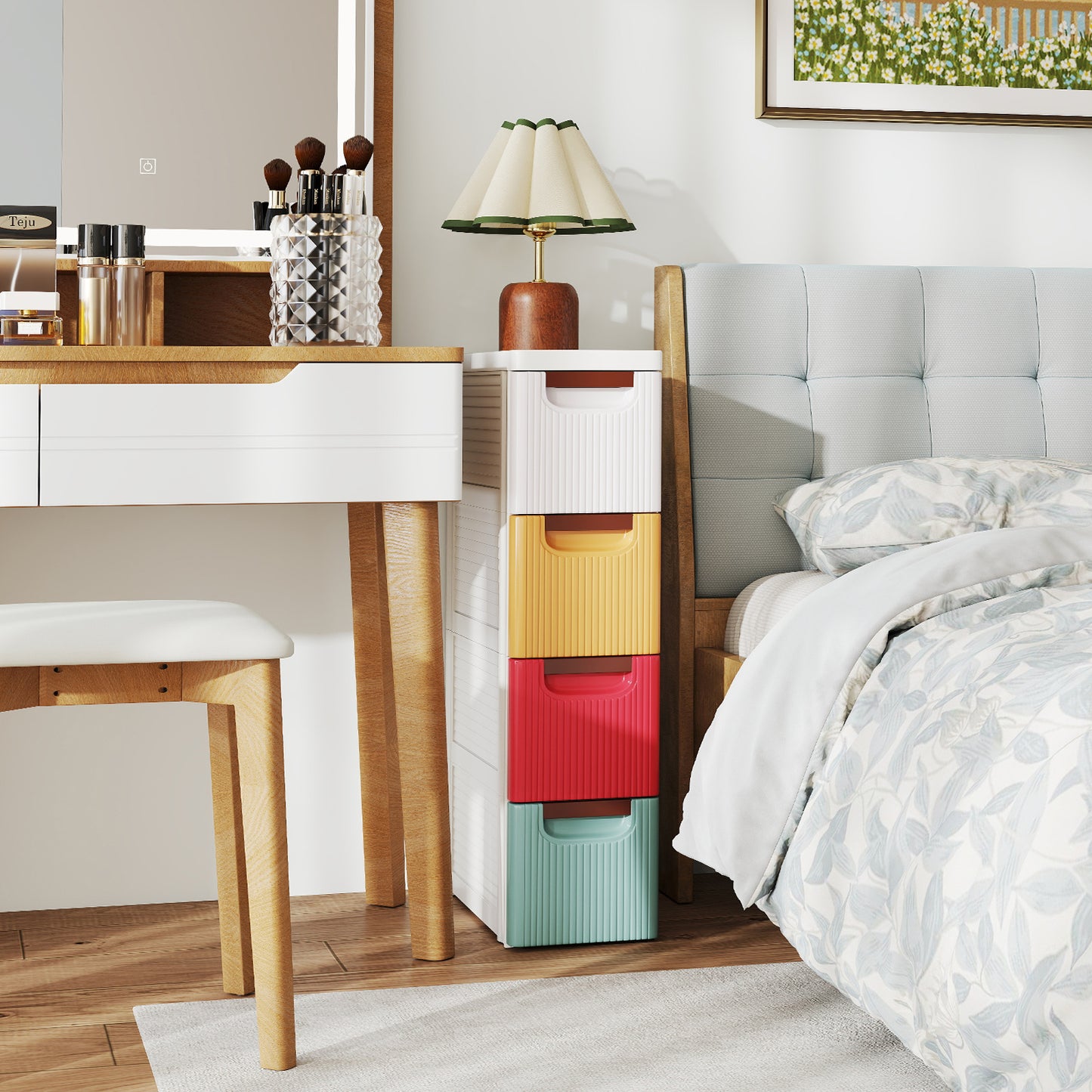 4-Drawer Rolling Organizer Unit Narrow Storage Cabinet with Built-In Wheels for Small Space-Colorful