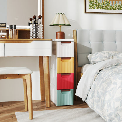 4-Drawer Rolling Organizer Unit Narrow Storage Cabinet with Built-In Wheels for Small Space-Colorful