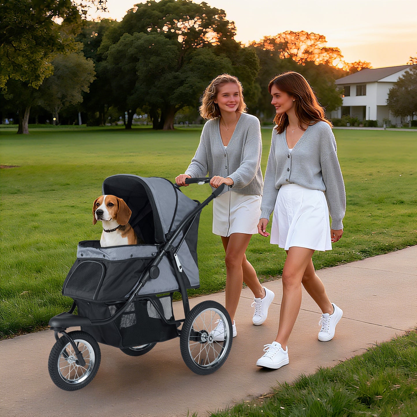 3-Wheel Pet Stroller for Small and Medium Dogs Foldable Cat Stroller Jogger-Gray
