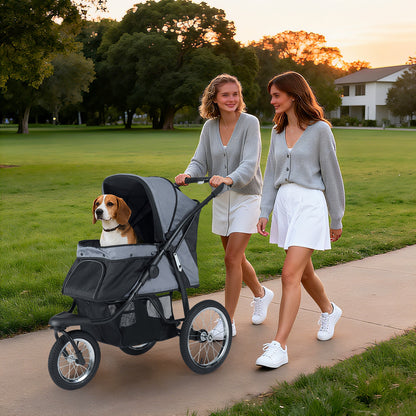 3-Wheel Pet Stroller for Small and Medium Dogs Foldable Cat Stroller Jogger-Gray