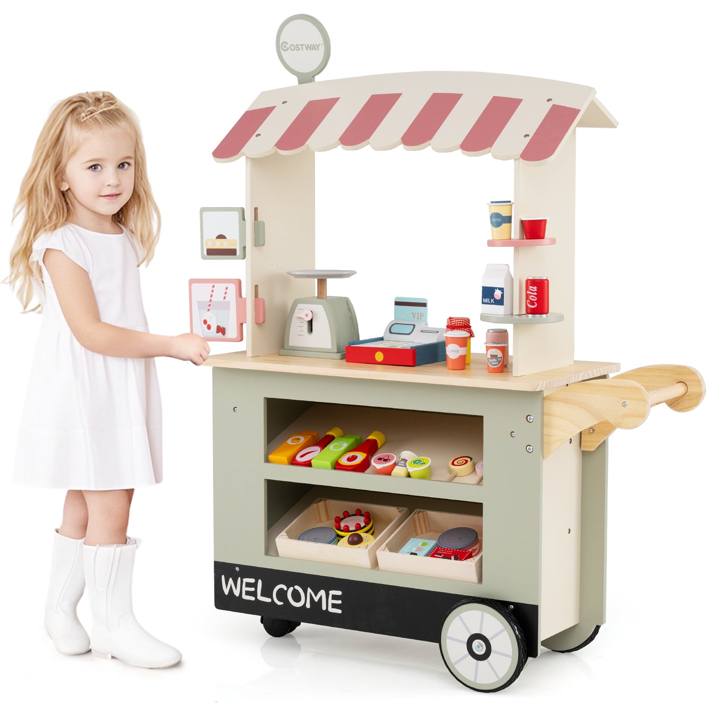 Toy Cart Play Set with POS Machine and Lovely Scale-Gray