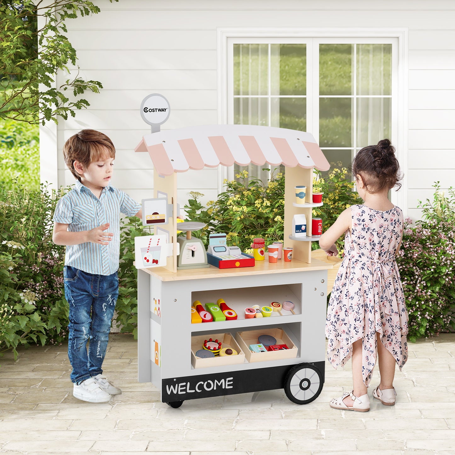 Toy Cart Play Set with POS Machine and Lovely Scale-Gray