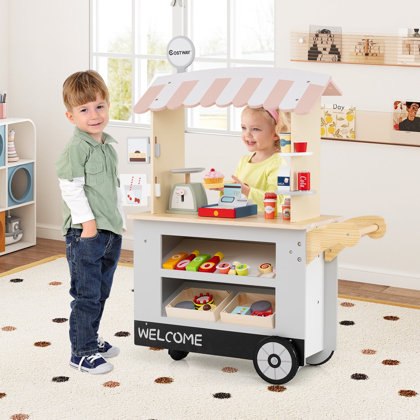Toy Cart Play Set with POS Machine and Lovely Scale-Gray