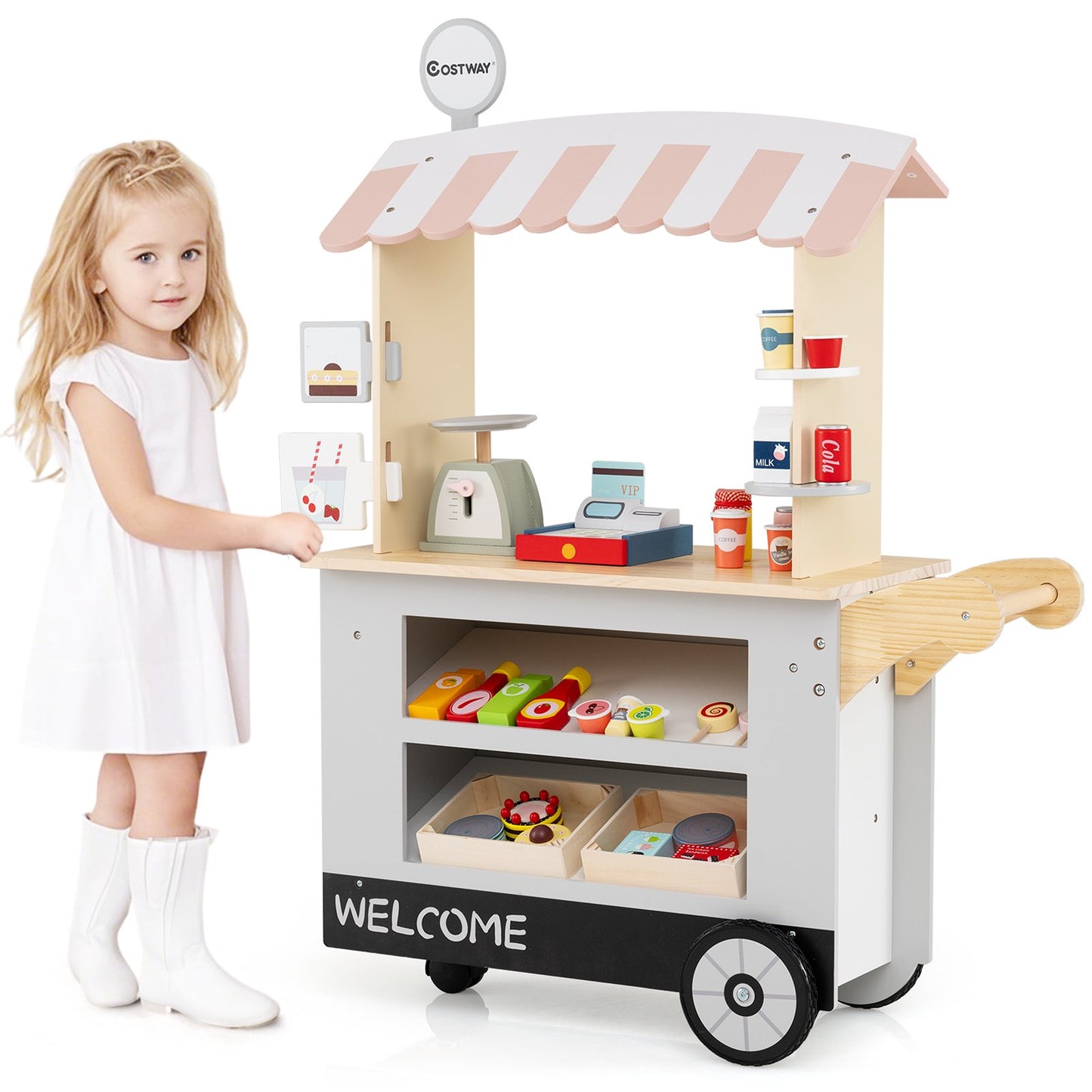 Toy Cart Play Set with POS Machine and Lovely Scale-Gray