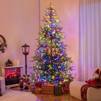 8 FT Pre-Lit Artificial Christmas Tree Hinged Xmas Tree with 400 Warm White & Multicolored LED Lights