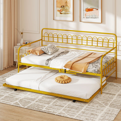 Twin Daybed with Curved Backrest and Armrests-Gold