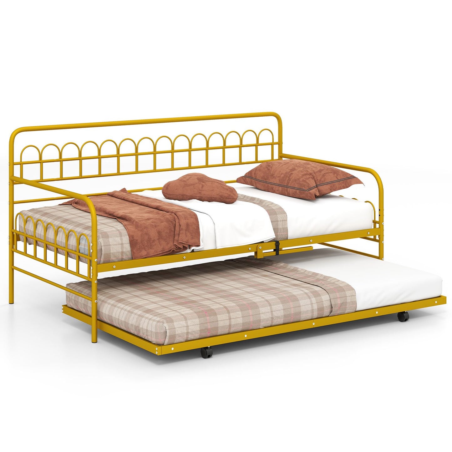 Twin Daybed with Curved Backrest and Armrests-Gold