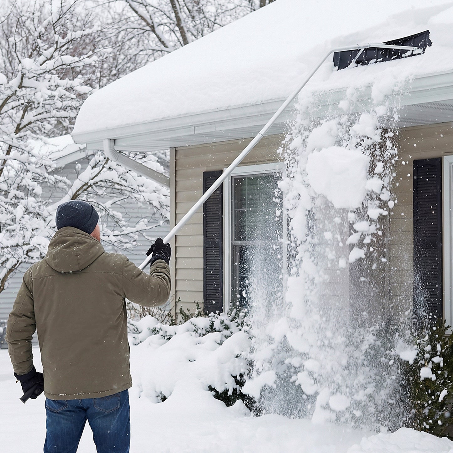 5-19 Feet Extendable Aluminum Snow Removal Tool with 6-section Tubes