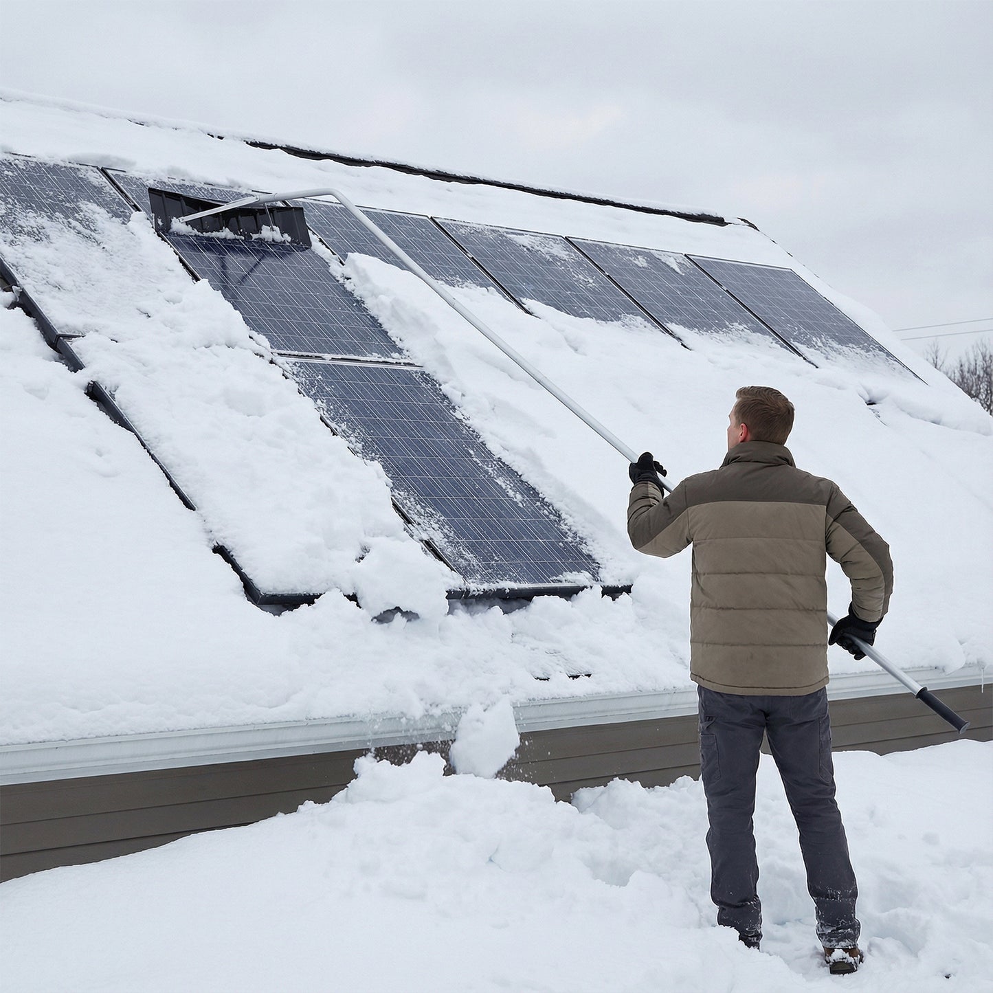 5-19 Feet Extendable Aluminum Snow Removal Tool with 6-section Tubes