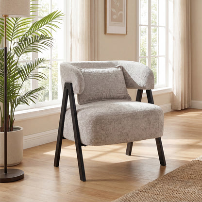 Barrel Accent Chair Faux Rabbit Fur Upholstered Armchair-Gray