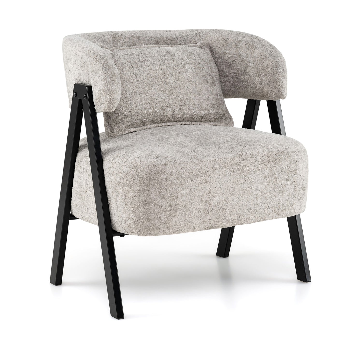 Barrel Accent Chair Faux Rabbit Fur Upholstered Armchair-Gray