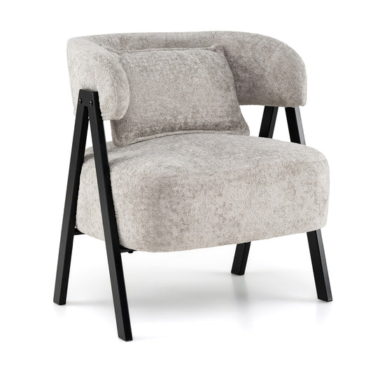 Barrel Accent Chair Faux Rabbit Fur Upholstered Armchair-Gray