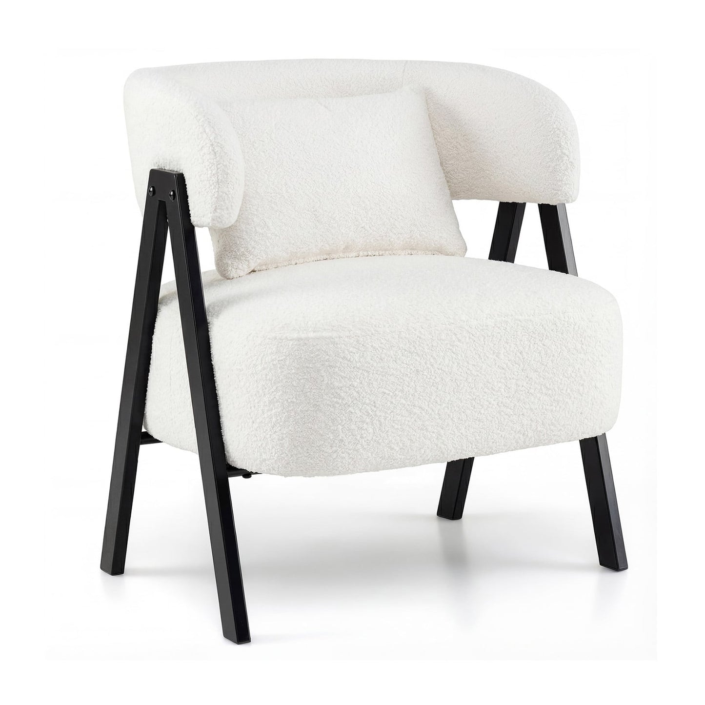 Barrel Accent Chair Faux Rabbit Fur Upholstered Armchair-Gray